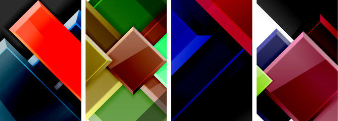 Color glass glossy square composition poster set for wallpaper, business card, cover, poster, banner, brochure, header, website