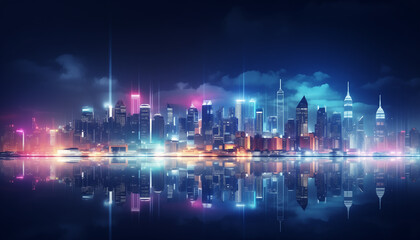 Obraz premium Spectacular nighttime skyline of a big modern city at night, Illustration