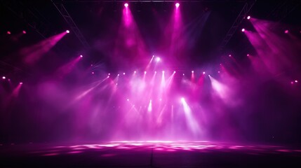 Stage Light with Red Pink Purple Spotlights and Smoke. Concert and Theatre Dark Scene
