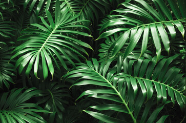 Fototapeta na wymiar Lush Green Tropical Monstera Leaves Illuminated in Natural Light, Exuding Calmness
