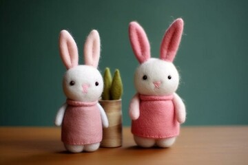 cute felt bunny statues. Generative AI