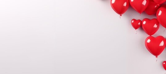 Valentine's Day white Background with Red Balloons in the Right Corner of the Frame - Flat Lay Composition, Love Celebration, Romantic Atmosphere,  Valentine's Day Concepts