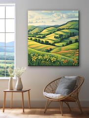 Rolling Countryside Hills: Sunlit Meadows Canvas Print � Captivating Landscape Views