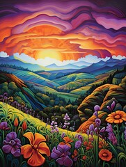 Vibrant Rolling Countryside Hills: Thriving Nature Artwork