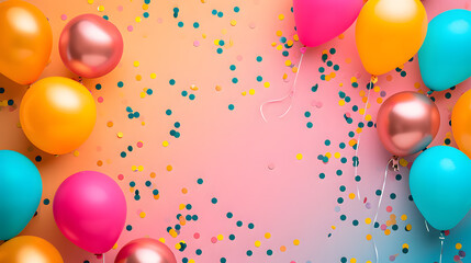 A vibrant display of celebration as colorful balloons and confetti fill the air, bringing joy and excitement to the party