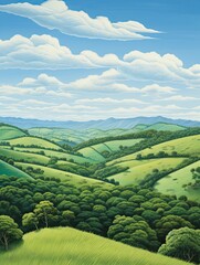 Rolling Countryside Hills Wall Art: Vast Green Hills under Blue Sky