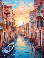 Romantic Venetian Canals Beach Art: Sand Meets Canal on the Enchanting Venetian Shore - obrazy, fototapety, plakaty