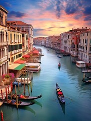Romantic Venice: Aerial View of Scenic Venetian Canals and Italy Panorama - obrazy, fototapety, plakaty