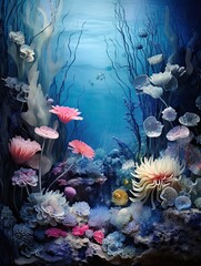 Fototapeta na wymiar Sapphire Seascape: Botanical Wall Art featuring Oceanic Views of Sea Flora