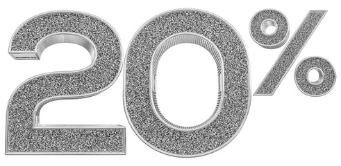 20 percentage off sale discount silver glitter number 3d render