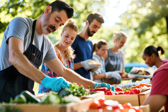 Volunteers Are Handing Out Free Food To Poor Or Homeless People In The Park