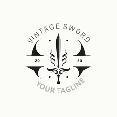 Sword vintage logo design. illustration sword element, can be used as logotype, icon, template coat of arms