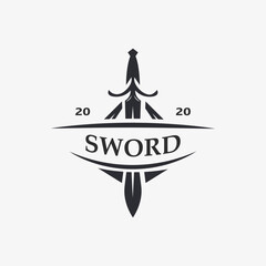 Sword vintage logo design. illustration sword element, can be used as logotype, icon, template coat of arms