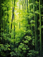 Serene Bamboo Groves: Forest Wall Art � Tall Green Stalks amidst Whispering Winds