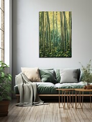 Whispering Winds: Serene Bamboo Groves - Tall Green Stalks, Forest Wall Art
