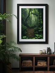 Serene Rainforest Canopies Framed Print - Botanical Wall Art in Green Shade