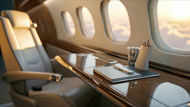 This private jet offers the ultimate in productivity with a private workstation and the soothing sight of clouds gliding by outside.
