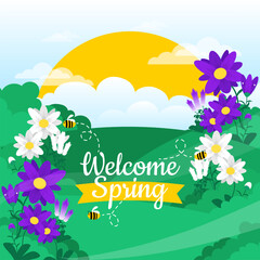 hand drawn spring landscape background
