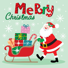 Christmas Card with Cute Santa Claus and Gifts