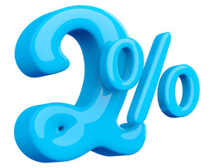 2 percentage off sale discount blue number 3d render