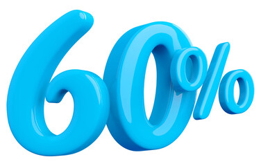 60 percentage off sale discount blue number 3d render