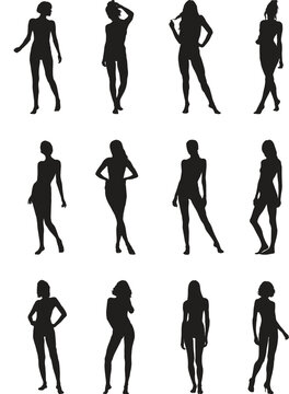 set of woman pose silhouettes