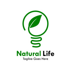 Natural life design logo template illustration. there are bulb with leaf