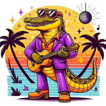 summer beach party with groovy alligator