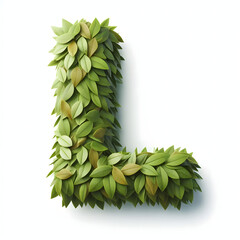 The letter L is made out of leaves, leaves Alphabet, on a White background, isolated on white, photorealistic	
