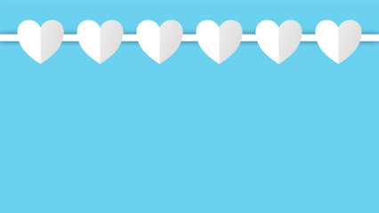 white heart shape paper cut on the light blue pastel background. Space for text. blank zone for fill text or font. valentine day festival.