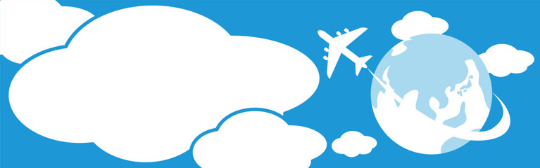 バナー　飛行機　トラベル　雲　フレーム　吹き出し　コピースペース　背景　シンプル　イラスト素材