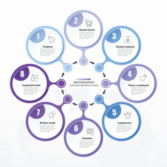 Blue tone circle infographic with 8 steps, process or options.