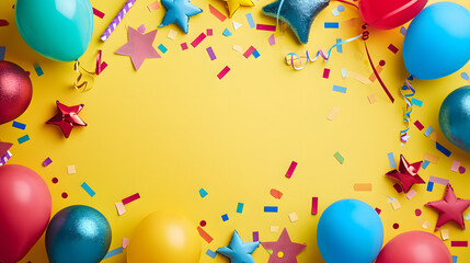 Vibrant and celebratory, a festive scene awaits with colorful balloons and confetti, beckoning for a lively party supply adventure