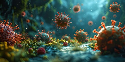 Fototapeta na wymiar Close up virus and bacteria