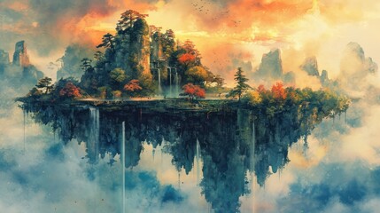 Surreal landscapes are brought to life in a watercolor masterpiece.