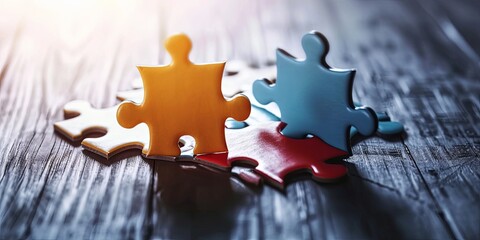 Jigsaw puzzle connecting together. Team business success partnership or teamwork - obrazy, fototapety, plakaty