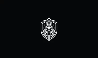 Foto op Canvas queen vector logo with sword shield badge logo, crown, face mask logo, girl crown, shield, badge, © Ali