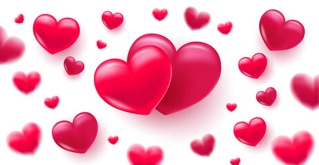 Background with heart. Delicate bright with 3D volumetric hearts. Texture for banner and postcard. Suitable for Valentine's Day and Mother's Day.