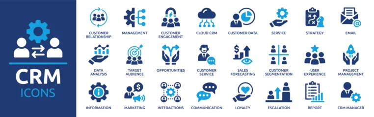 Foto op Canvas Customer relationship management CRM icon set. Containing marketing, data, report, strategy, manager, audience and more. Solid vector icons collection. © Icons-Studio