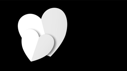 white heart shape paper cut on the black pastel background. Space for text. blank zone for fill text or font. valentine day festival.