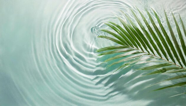 波紋と葉　ボタニカル　植物　水　海　夏　イメージ　フレーム　背景　AI生成画像　イラスト素材