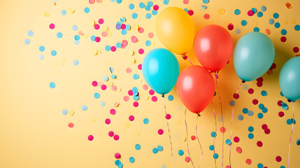 A vibrant explosion of color and joy fills the air as a group of balloons and confetti celebrate in the midst of a lively party
