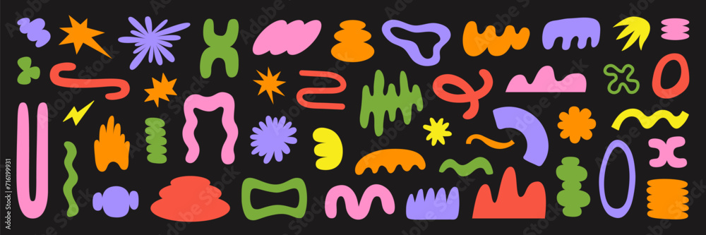 Poster abstract organic shapes with bright geometric cutting doodles. trendy random naive shapes. vector il