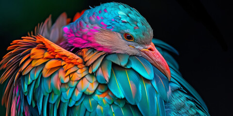 close up of bird with a coating applied to its feathers, generative AI