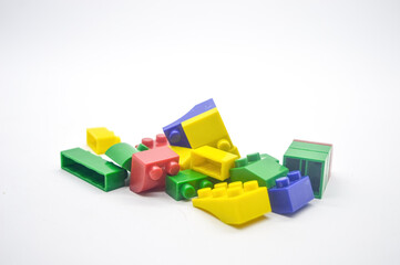 Naklejka premium a collection of messy colorful constructive disassembly games isolated on white background