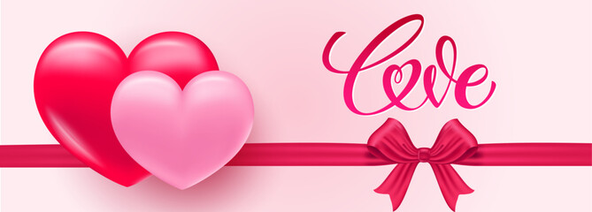 Love lettering. Hand drawn word Love. Modern calligraphy script love text and banner with heart for Valentine's day.