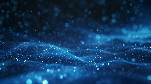 abstract background of many moving small blue particles and lines. Chaotic Brownian particle