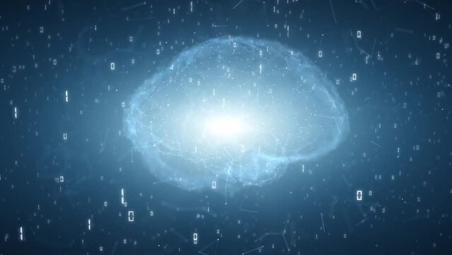Digital technology data and human brain network loop animation.