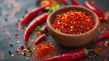 Rolgordijnen Red Hot Chili Pepper Ground and Whole © LadyAI