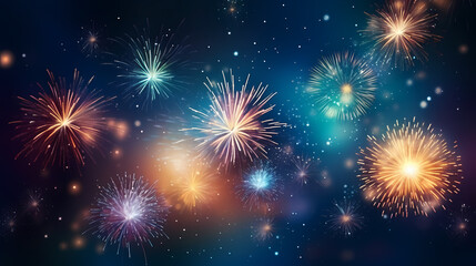 Fototapeta premium Beautiful creative holiday background with fireworks and sparkles